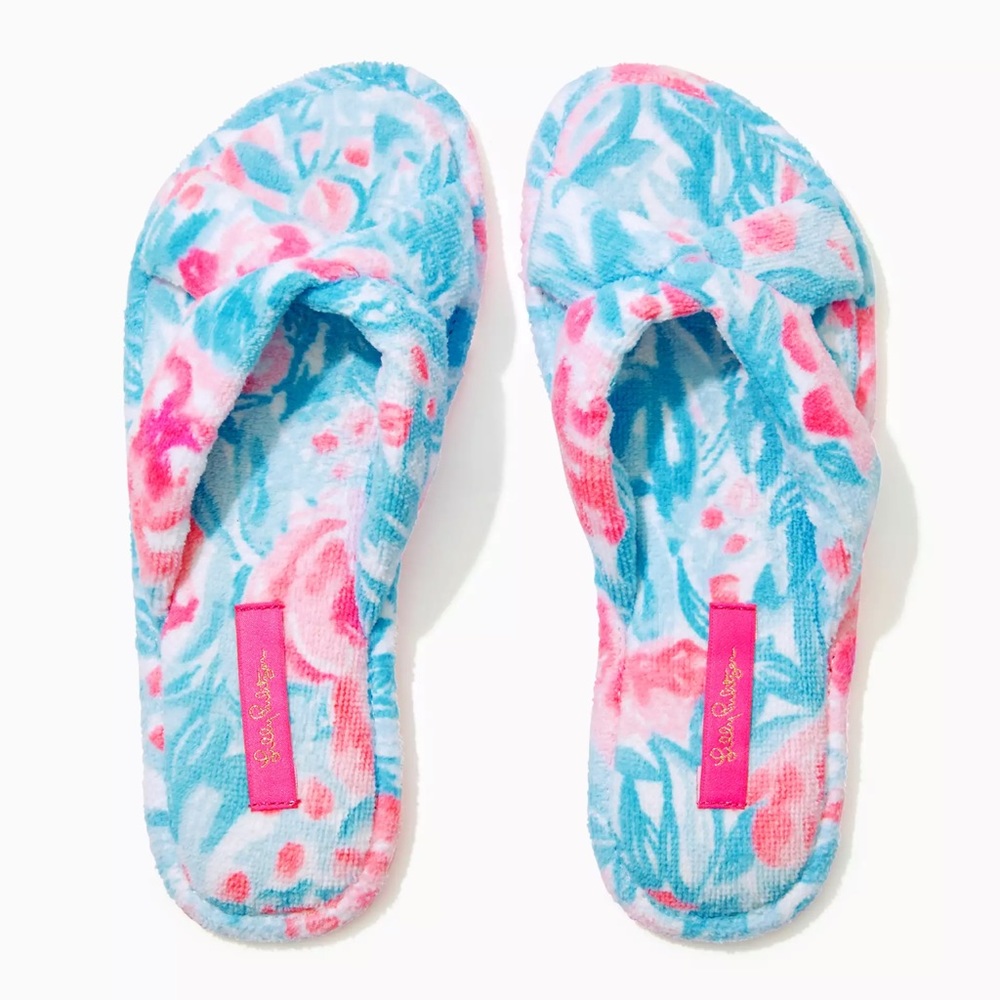 Lilly Pulitzer Women’s Printed Velour Terry Slippers ~ Size: 7/8 - Picture 1 of 4